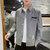 KARALCHI男士新款长袖衬衫薄款纯色舒适棉质休闲日系风格衬衣服青年潮流英字寸衫秋装/KXP-G08(中灰 XXL)