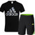 Adidas/阿迪达斯 男子 圆领透气T恤宽松舒适休闲跑步运动短裤运动套装(黑绿 4XL)