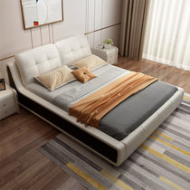 A家家具 软靠真皮床1.8米1.5双人床头层牛皮软床榻榻米现代简约婚床主卧卧室家具组合(米白 1.8米床+床垫)