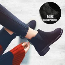 SUNTEK马丁靴女鞋子冬款2021新款秋冬季加绒雪地棉鞋平底大码切尔西短靴(36 黑色+加厚绒)