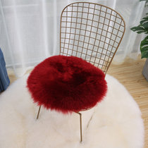 羊毛坐垫圆形椅垫可爱毛绒垫子加厚办公椅垫毛毛皮毛一体餐椅垫(酒红色)