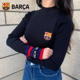 巴塞罗那俱乐部商品丨巴萨新款针织衫梅西女球迷红蓝条纹黑色毛衣(黑色)