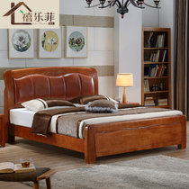 禧乐菲 新中式实木床真皮软靠大床1.8米气动储物高箱床双人雕花床(颜色备注 1500x2000mm)