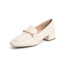 森达2021春季新品商场同款通勤石头纹羊皮革女皮单鞋3RT02AM1(米白 35)