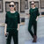 莉菲姿  2017冬装新款韩版休闲金丝绒套装加绒加厚时尚运动服两件套卫衣女(墨绿色 XXXL)