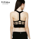 TITIKA瑜伽T字背心女跑步防震运动文胸含胸垫健身瑜珈文胸无钢圈(黑色 XS)