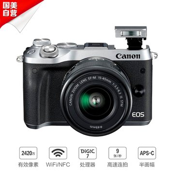 佳能（Canon）EOS M6（EF-M 15-45 IS STM）银色微单套机（约2420万有效像素 触控翻转LCD 全像素双核对焦）