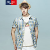 BRIOSO新款男士纯棉短袖衬衫男格子衬衣(1002BS XXXL)
