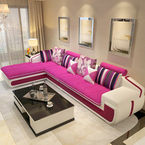 美天乐 可拆洗中小户型布艺沙发简约现代 客厅转角皮布沙发家具2.6/2.8/3.3/3.6米(玫红色 （单+双+贵妃）+茶几)