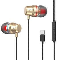 金属重低音红蓝圈入耳式有线HIFI耳机适用苹果安卓type-c扁口线控有线耳机(土豪金type-c送硅胶)