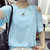 葩葩乐奇韩版露肩上衣纯色短袖T恤女宽松显瘦学生体恤衫rihan7088(天蓝色 XL)