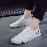中学生黑白色低帮帆布鞋男2017新款韩版系鞋带板鞋圆头休闲潮鞋子(白色 42)