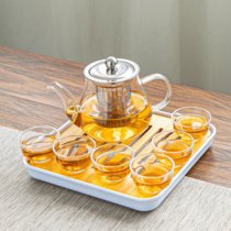 耐热玻璃功夫茶具套装家用泡茶器透明茶杯带把红茶花茶壶办公茶壶(八骏壶+玉兰杯7件套+四方盘)