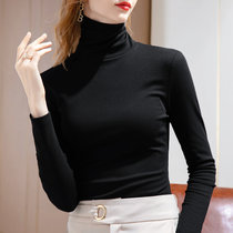 MISS LISA高领打底衫女装纯色长袖棉T恤内搭紧身上衣AL30961(黑色 S)