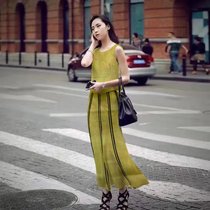 一三得衫无袖长裙两件套2022复御姐风中长款条纹雪纺裙视感时尚(黄色 XL)