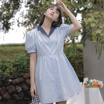 CaldiceKris （中国CK）泡泡袖高腰A字连衣裙CK-FS2830(蓝色)