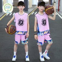比得兔 男童篮球服套装2021新款儿童背心夏装男孩帅气夏天透气中大童球衣(150 粉色)