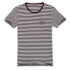 【时尚复古系列】2013Baneberry新款棉质小圆领细条纹短袖T恤(紫条 L)