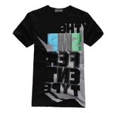 EAIBOSSCAN 春夏装休闲时尚短袖T恤T130006(黑色 XXL)