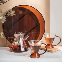 北欧高颜值茶壶煮茶花茶壶创意ins高硼硅玻璃复古套装琥珀色整套茶具创意茶具茶壶茶杯(托盘30cm)