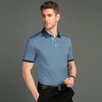 雅戈尔桑蚕丝短袖T恤夏款中年男士真丝商务条纹体恤YSZS51001(蓝色 170/M)