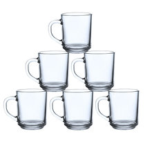 惠宝隆 透明玻璃水杯 带把茶杯办公杯早餐杯套装6只 多款式可选(230ML小马克杯