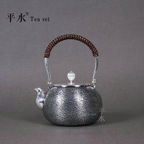 银壶纯银999一张打烧水壶 日式拉丝绳艺复古工艺 功夫茶具手工打造水壶平水