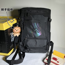 双肩包2021年新款男时尚潮流大容量高中学生书包休闲电脑旅行背包(黑色【+小狮子】)