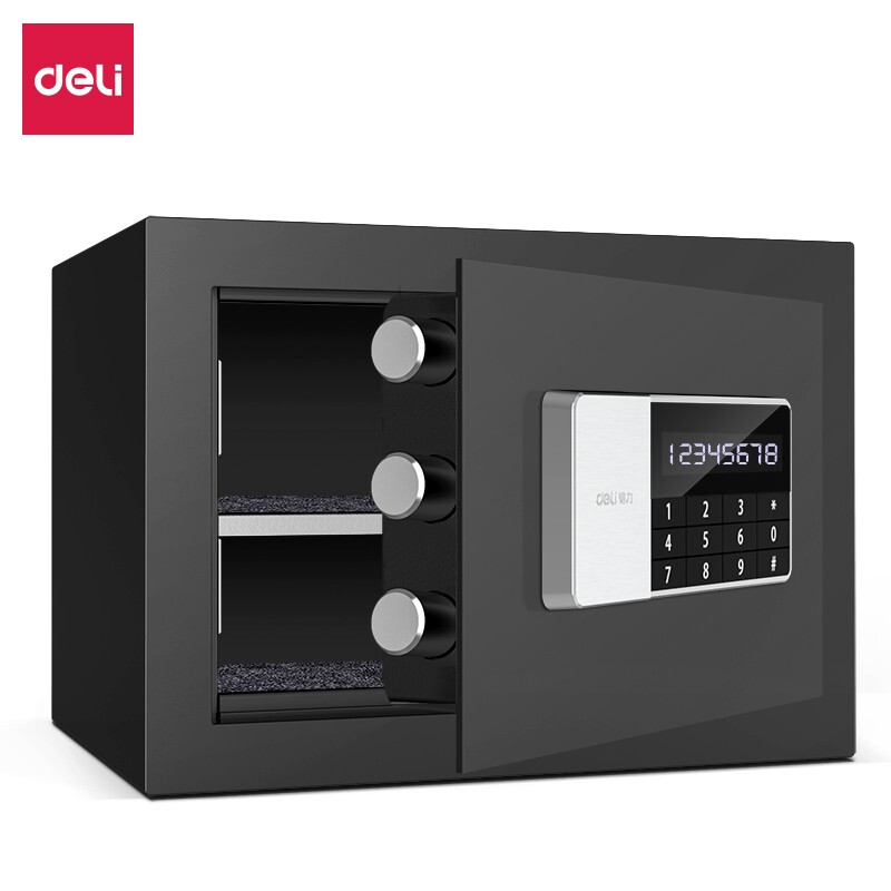 得力（deli）92619电子密码保管箱H250 家用小型密码保险箱保管箱 可入墙入柜(黑色)(黑 版本一)