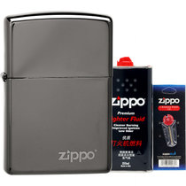之宝Zippo打火机 150ZL黑冰镜面Logo标志(实用装(大油+火石))