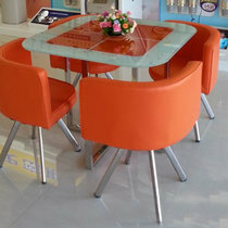 【京好】钢化玻璃餐桌餐椅套装 现代简约环保一桌四椅五件套组合 咖啡茶馆商业桌A146(水珠橙白 用不锈钢支架)