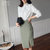 2018秋装新款韩版高腰半身裙气质包臀裙中长款开叉一步裙(绿色 XL)