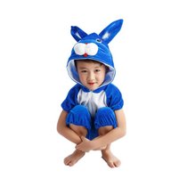 儿童动物演出服装老虎小鸡兔子青蛙猫恐龙狐狸幼儿园表演小狗衣服(蓝兔连体短款)(100cm)