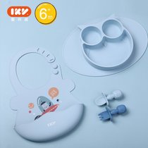 硅胶短柄勺子小宝宝学食训练婴儿童辅食吃饭软叉勺餐具7xy(蓝色全硅胶三件套)