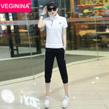 VEGININA 休闲时尚运动短袖中裤两件套 9546(白色 M)