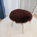 羊毛坐垫圆形椅垫可爱毛绒垫子加厚办公椅垫毛毛皮毛一体餐椅垫(咖啡色)