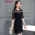 性感蕾丝2016年夏季短袖中裙镂空休闲连衣裙 AYFS609-1(黑色 L)