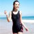舒漫 女保守连体平角泳装 超显瘦 休闲训练加大码 温泉海边游泳衣(黑色 XL)
