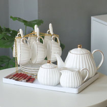 陶瓷英式下午茶咖啡杯套装简约杯碟组合欧式优雅描金咖啡具整套(金边6杯碟+大壶+糖罐+奶壶 默认版本)