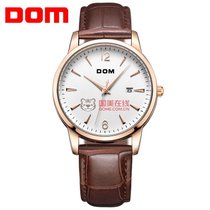 多姆（DOM）手表   男表   时尚休闲商务经典剑型指针大气表盘单历显示石英男士腕表(棕色)