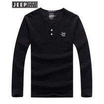 JEEP吉普男士长袖T恤舒适高纯度棉质运动打底衫纯色圆领长袖t恤户外运动套头衫(BJ108黑色 M)