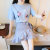 2018夏季韩版甜美小清新刺绣T恤荷叶边半身裙时尚套装裙两件套潮(蓝色上衣+蓝色短裙)(XL)