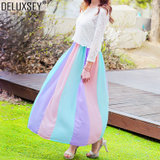 DELUXSEY 彩色拼接蕾丝雪纺连衣裙两件套 春秋夏季新款蕾丝罩衫+背心长裙(彩色 S)