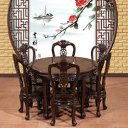 红木家具1米红木圆桌实木餐桌圆形一桌五椅饭桌小圆桌黑檀木(其他 1.0米 五椅)