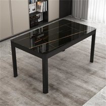 餐桌椅组合现代简约4人6人吃饭桌子长方形家用小户型钢化玻璃餐桌(极致黑波)