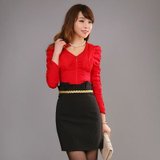 妮蕾迪 弹力修身衬衫C0009+紧身半身裙Q803(红衬衫+黑裙 XL)