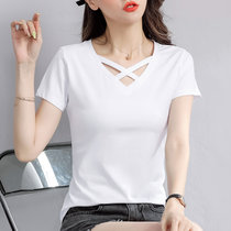 纯棉短袖t恤女夏季2022年新款宽松女装洋气高品质减龄带领polo衫(白色 XXL)