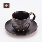 帝国五行元素陶瓷咖啡杯 纯手工螺旋纹复古陶艺杯 配碟礼盒套装(五行金)