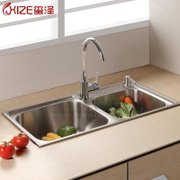 玺泽卫浴SC8-843 拉丝不锈钢水槽 一体成型厨房双槽洗菜盆套装(8843含龙头套餐)