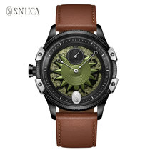 SNIICA史尼嘉太阳之子手表男机械表全自动钢带防水大表盘潮流腕表(极光玄绿 皮带)